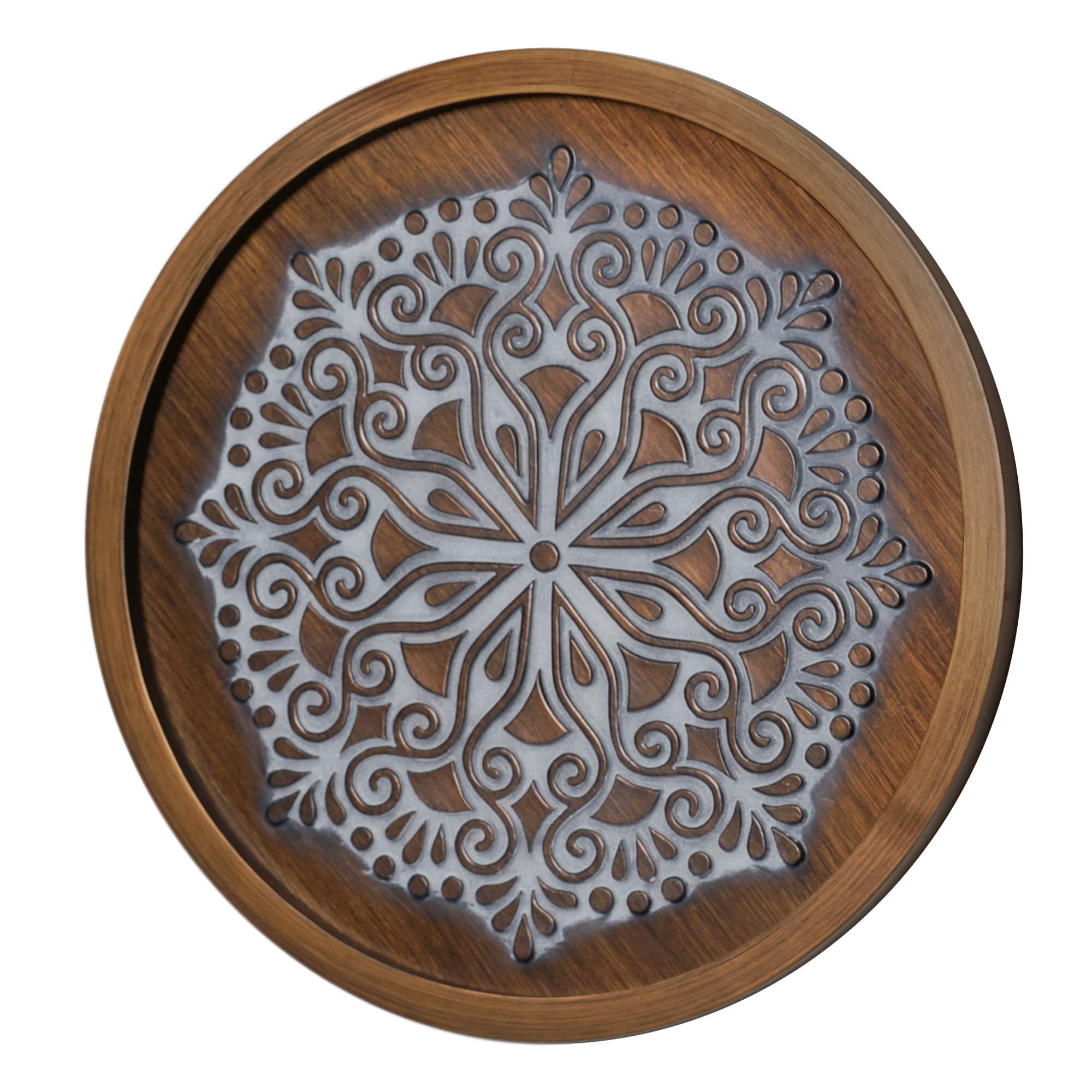 American Art Decor™ 17" Brown and White Boho Rustic Farmhouse Wood Framed Wall Medallion